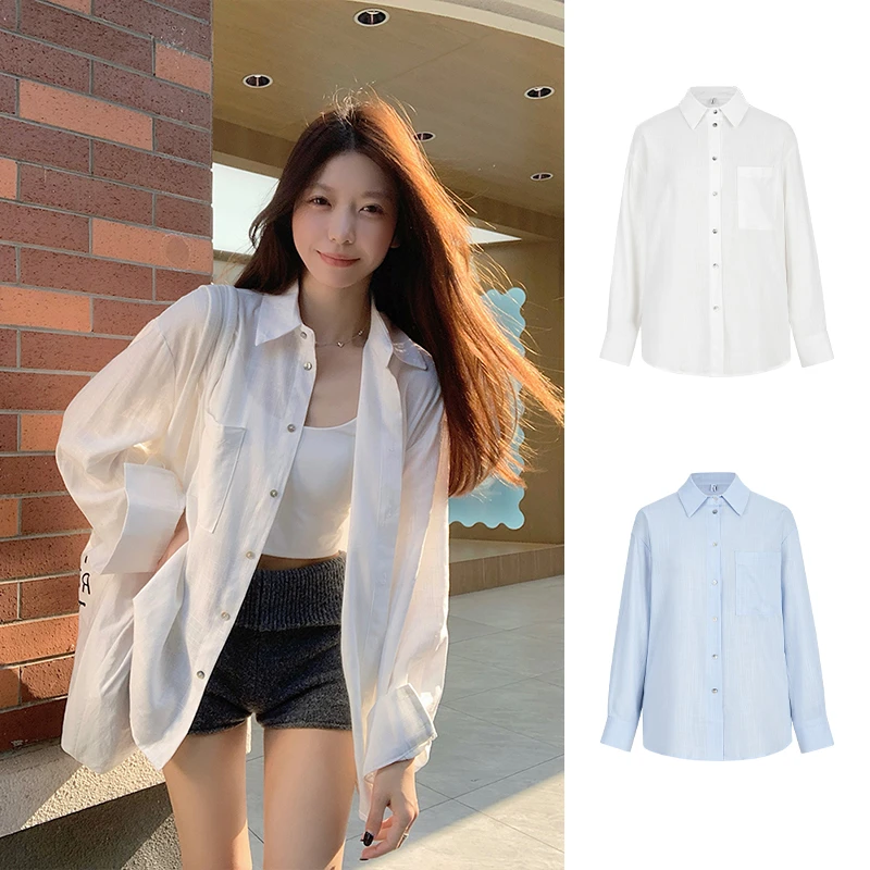 Moses Queen/魔西女王微透纯欲防晒衬衫宽松慵懒显瘦口袋衬衣外套