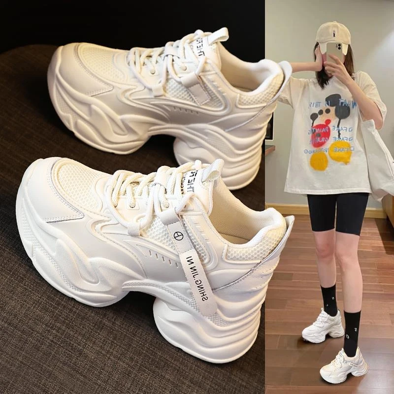 【DR明星同款】百搭鞋子内增高老爹鞋子女2025春季新款百搭皮厚底