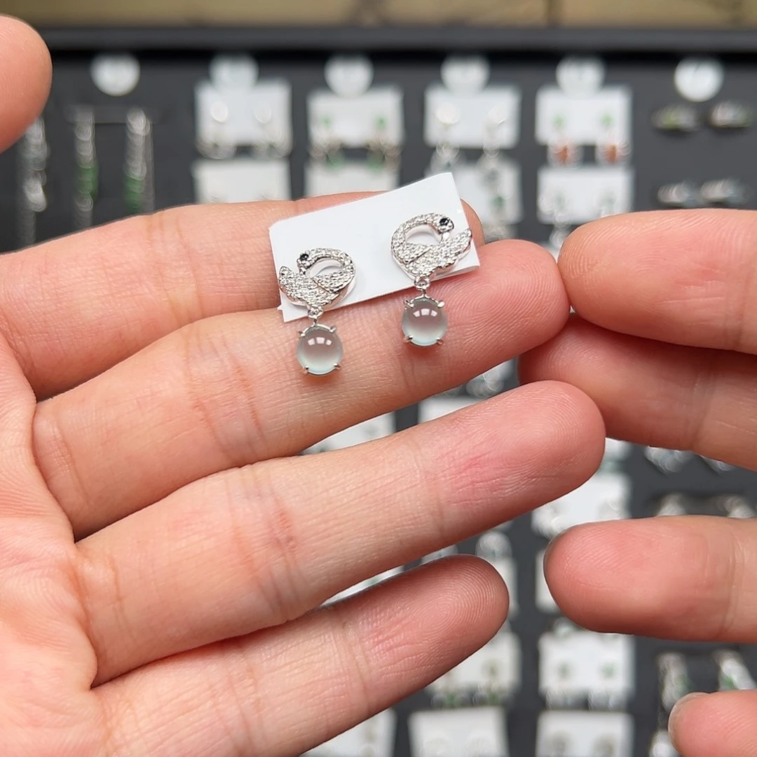 *****翡翠银S925镶嵌耳饰