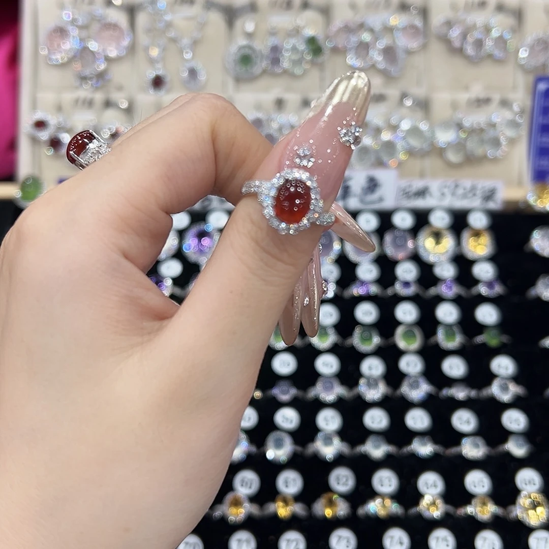 随****戒指银S925镶嵌石榴石