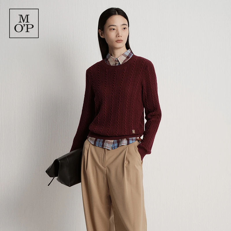 Marc O'Polo绞花镂空毛衫秋冬圆领针织长袖毛衣休闲百搭复古女