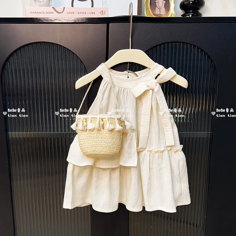 女宝法式挂脖不规则蛋糕裙连衣裙女童甜美系夏日海边度假风公主裙