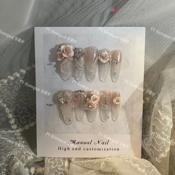 PY-「玫瑰公主」Nail纯手工穿戴甲雕花蝴蝶高级氛围感显白穿戴甲