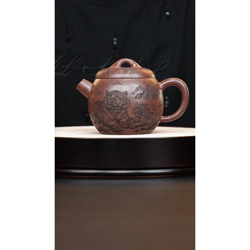 宜兴紫砂 五福文旦壶 雪花段泥 柳用江 430cc