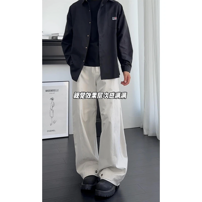 简约风弯刀阔腿裤男女款秋季设计感vibe高街潮流宽松百搭休闲长裤