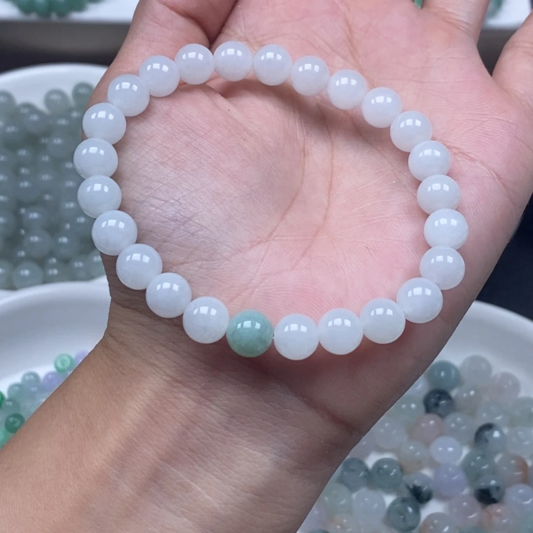 未镶嵌手链翡翠翡翠圆珠白月光7.5