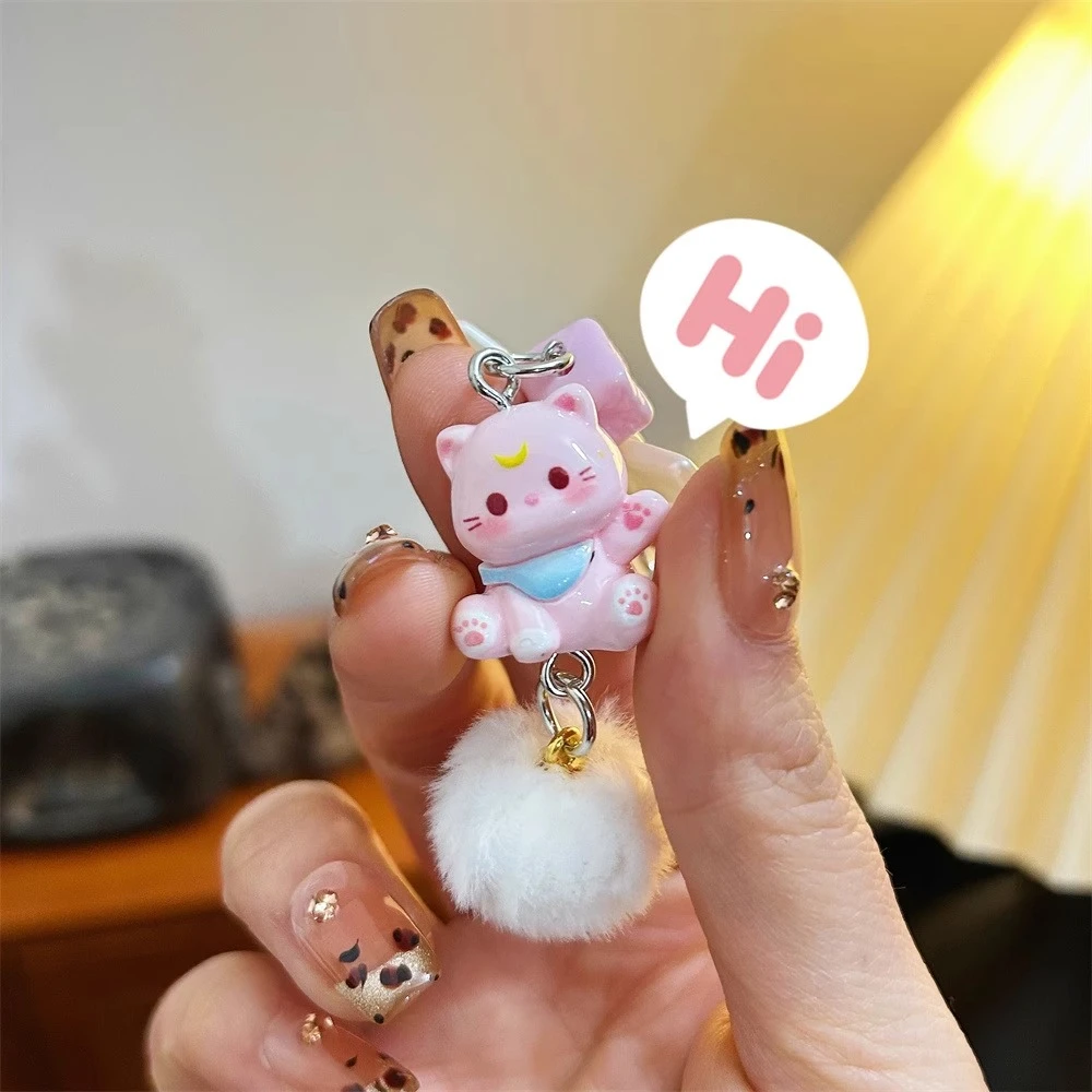 可爱树脂钥匙扣新款立体卡通小猫手机链学生包包挂件情侣闺蜜礼物