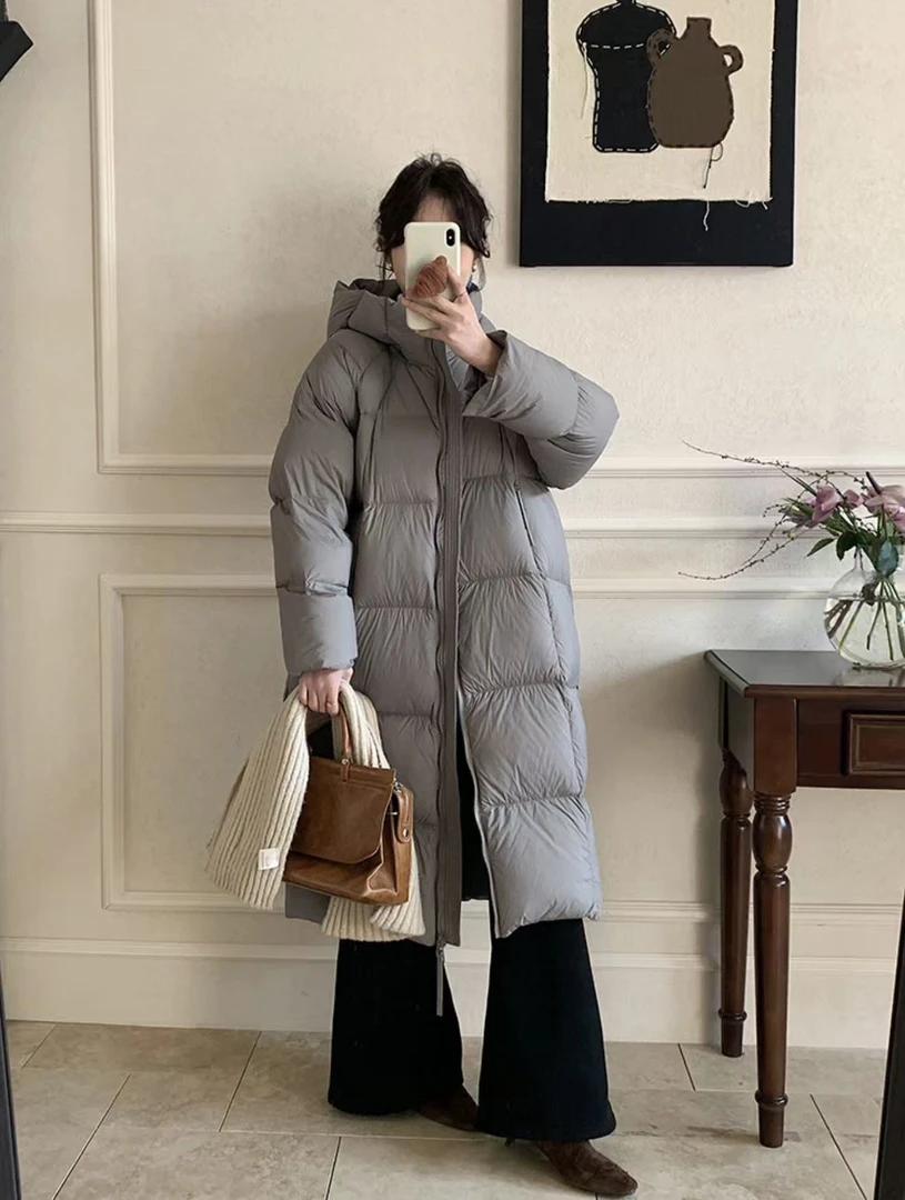 NICE圈圈/长款云朵泡芙连帽保暖韩系长款棉服A533