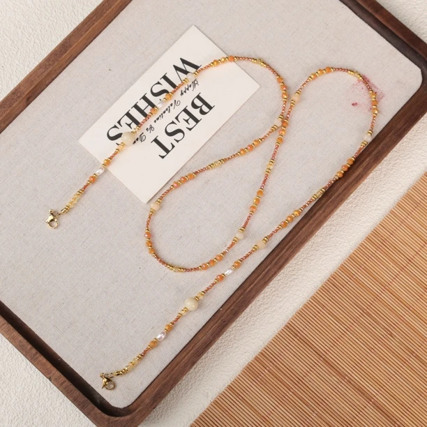 合金项链 LZ3187橙色菱形小米珠椰子白白色珠珠眼镜链琉璃项链