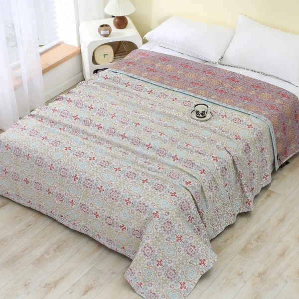 【青莎】床盖-加大锦绣韵雅-绿-230*250玫瑰麻柔软高端床盖