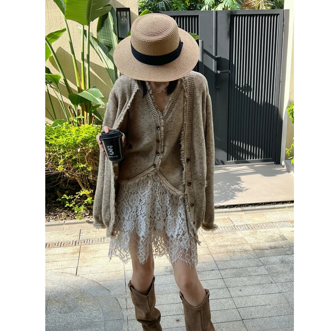 【实体店团0】小香风流苏慵懒风松弛感马甲背心针织开衫时尚套装