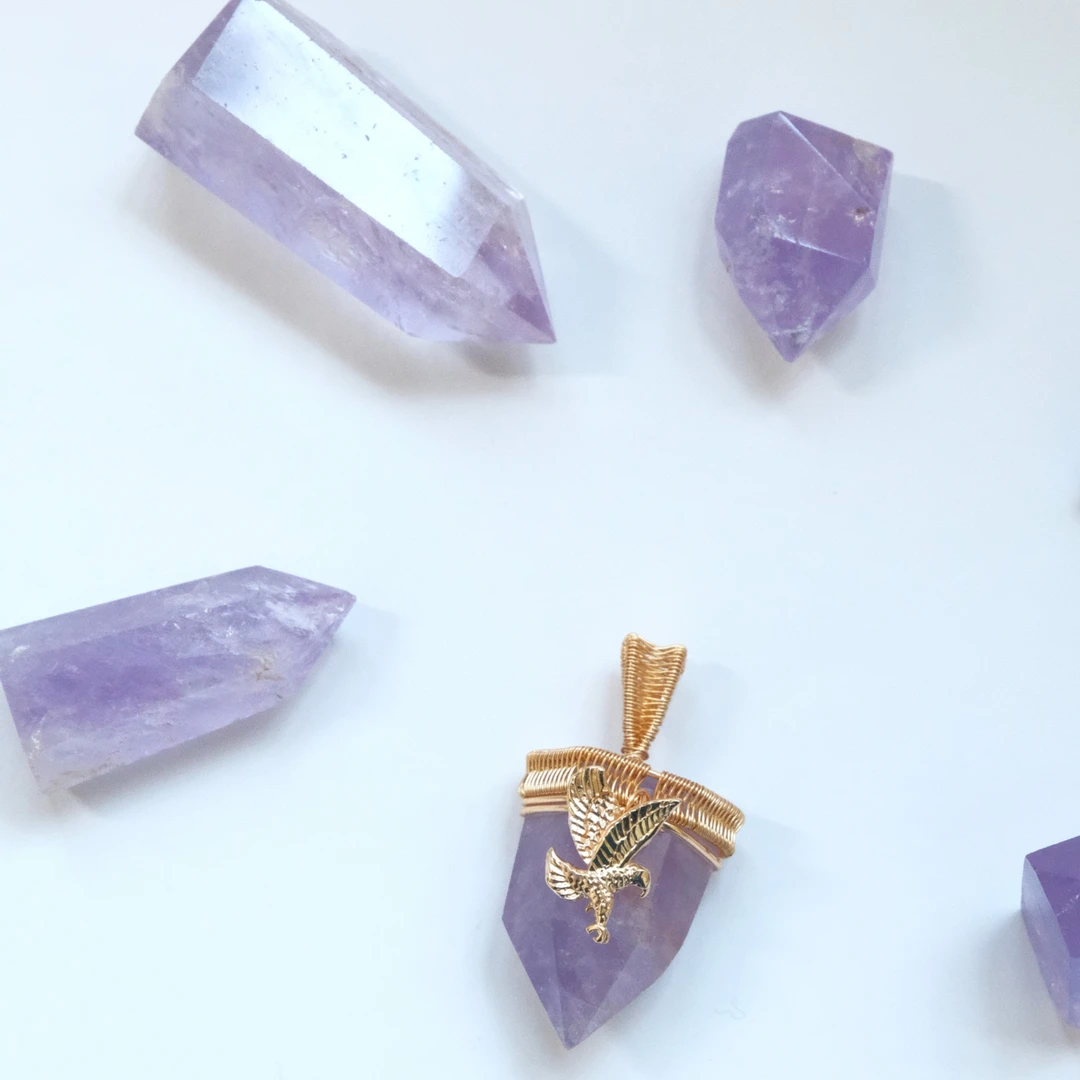 铜合金项链 紫色尖头绕线长链