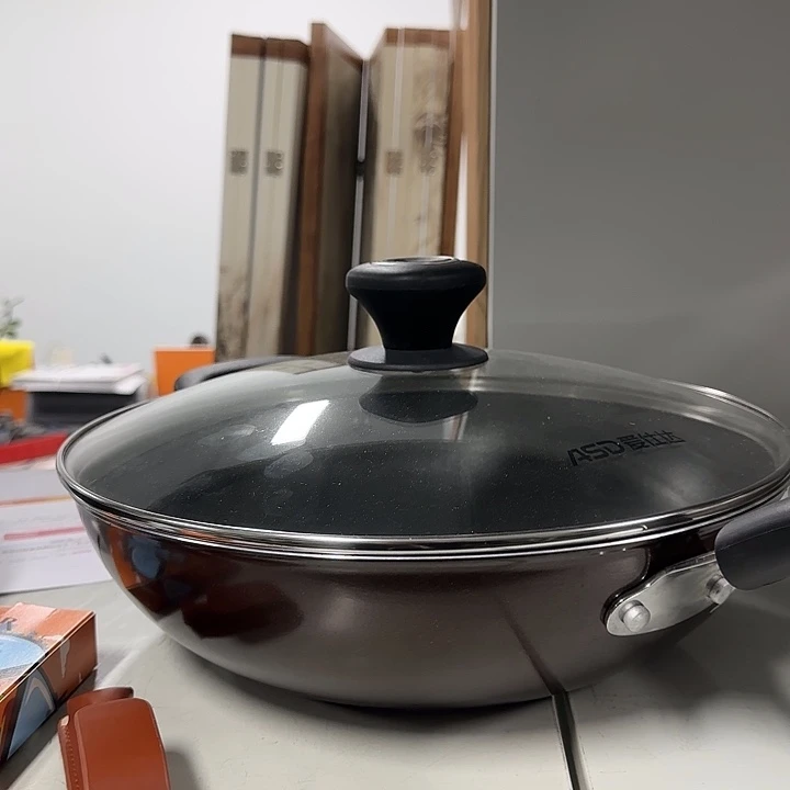 水晶玻璃不粘锅棕色带锅盖