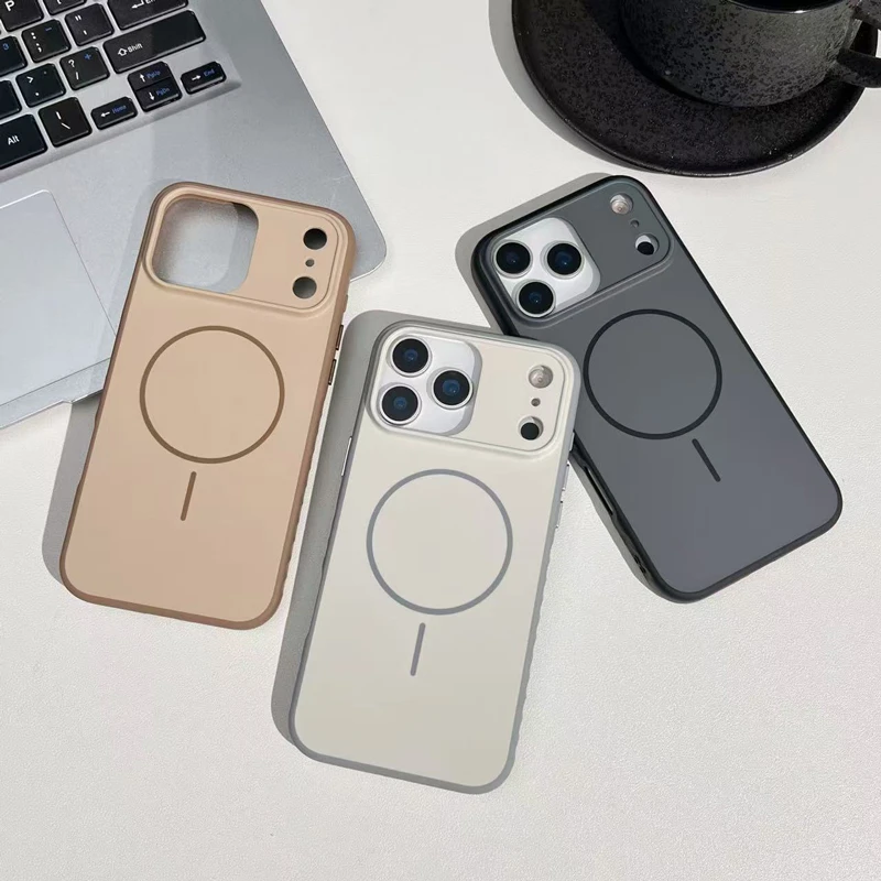 适用苹果17手机壳肤感磨砂iPhone13/14/15/16promax防摔磁吸保护