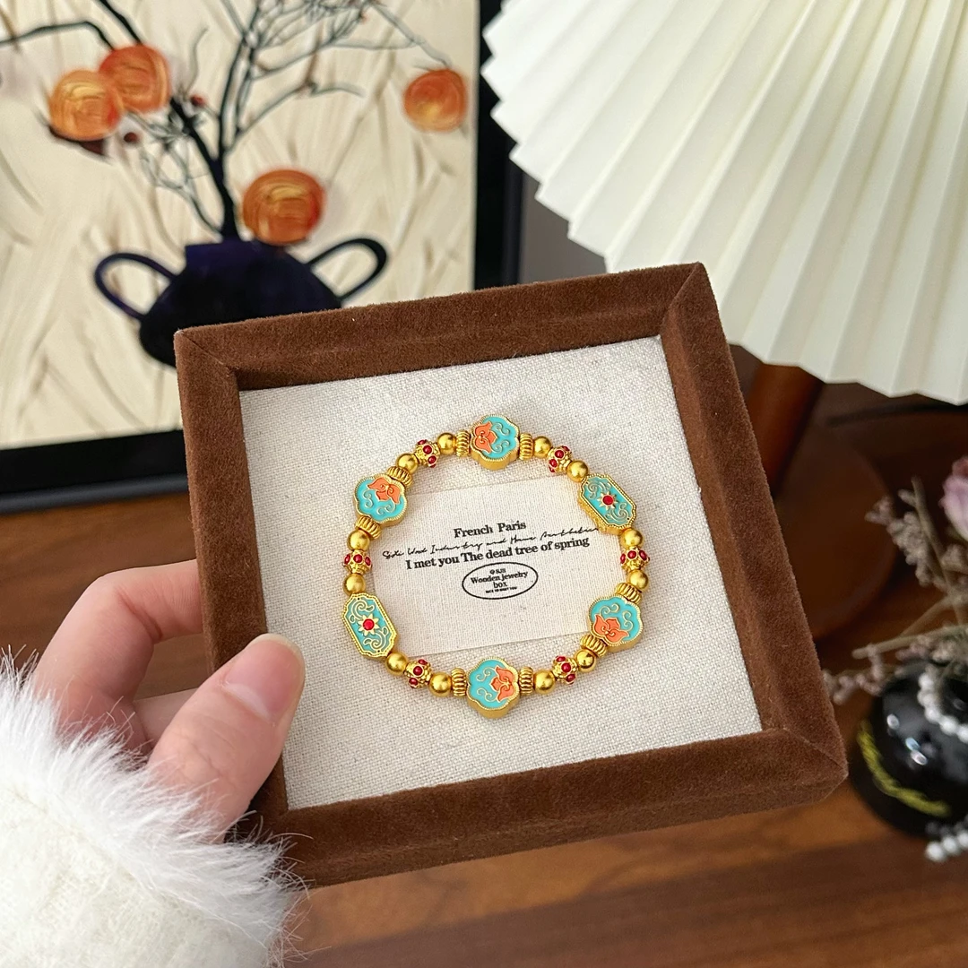 SL2597 传承系列珐琅鎏彩手链  新中式国风花丝手串