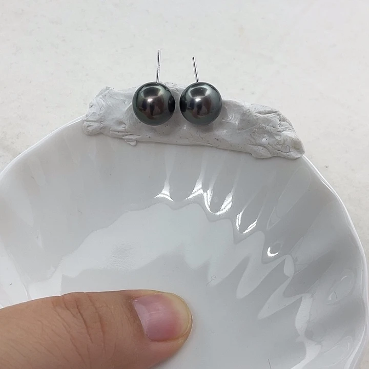 何****银S925镶嵌耳饰海水珍珠大溪地11.4mm素钉