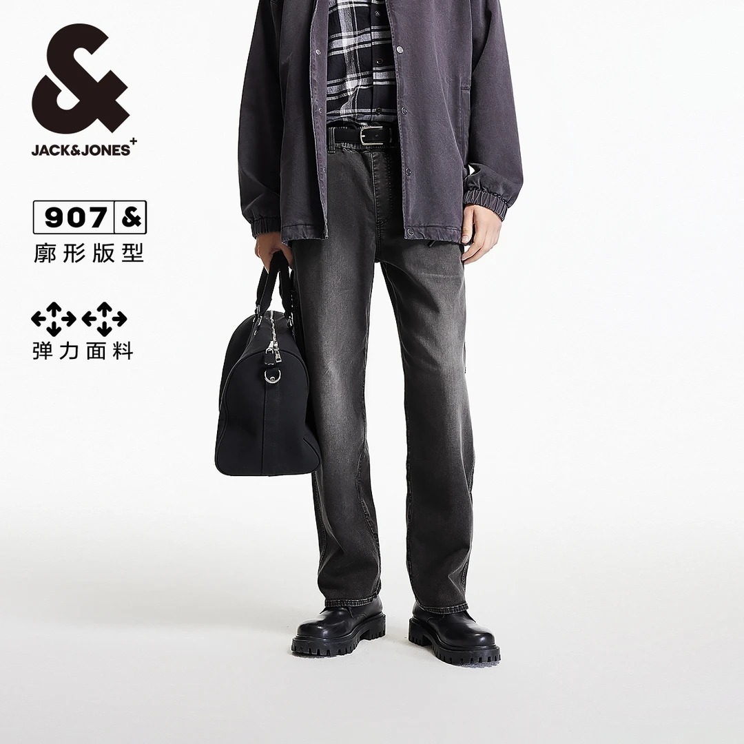 杰克琼斯秋季男款裤子舒适阔腿牛仔裤猫须水洗宽松潮流高级感男装