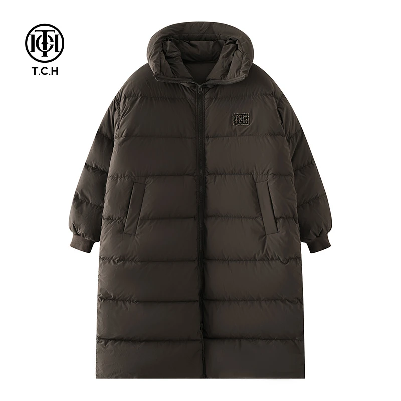 轻奢-TCH烫钻咖色冬季加厚长款休闲长款保暖羽绒服T69D19E8010