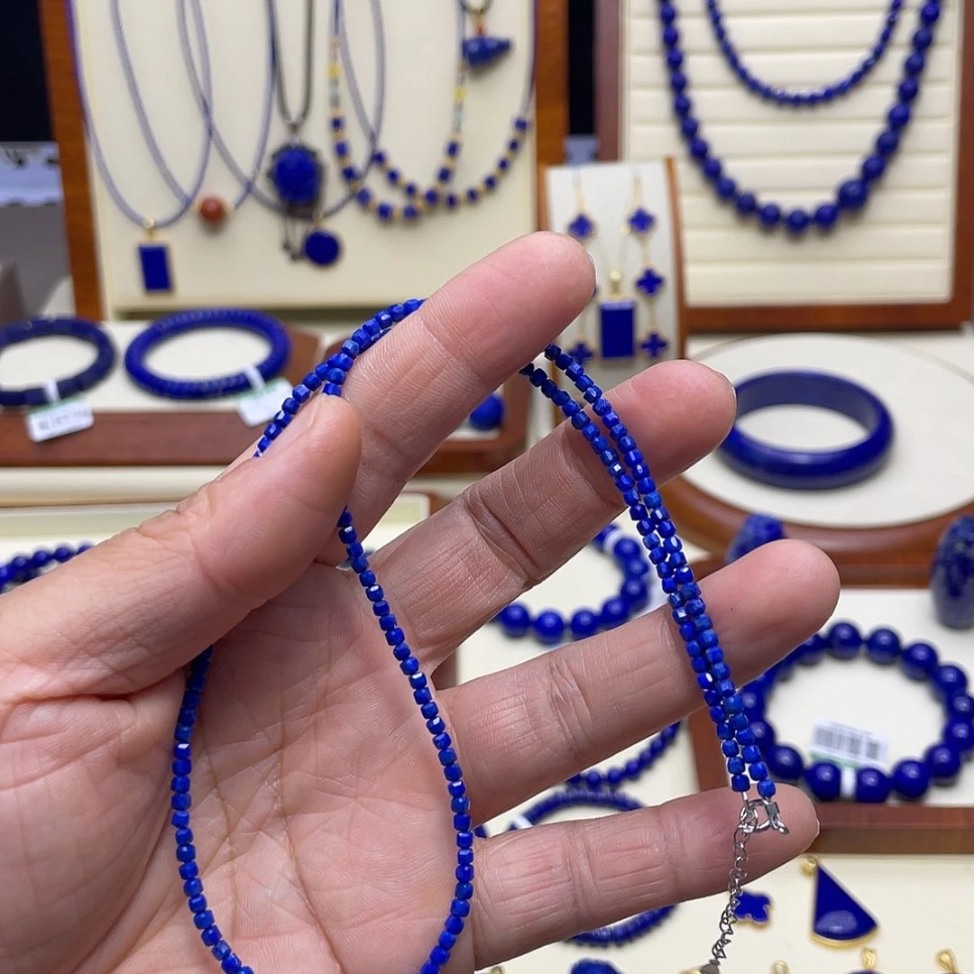 青金石银S925镶嵌项链2.4mm