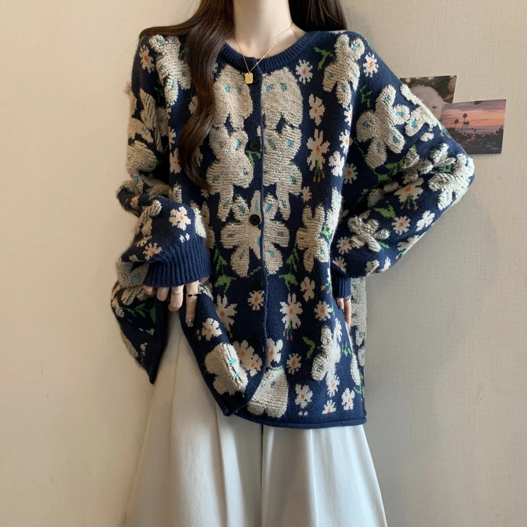 胖mm长袖复古民族风套头针织衫秋冬大码加厚提花中长款毛针织衫女