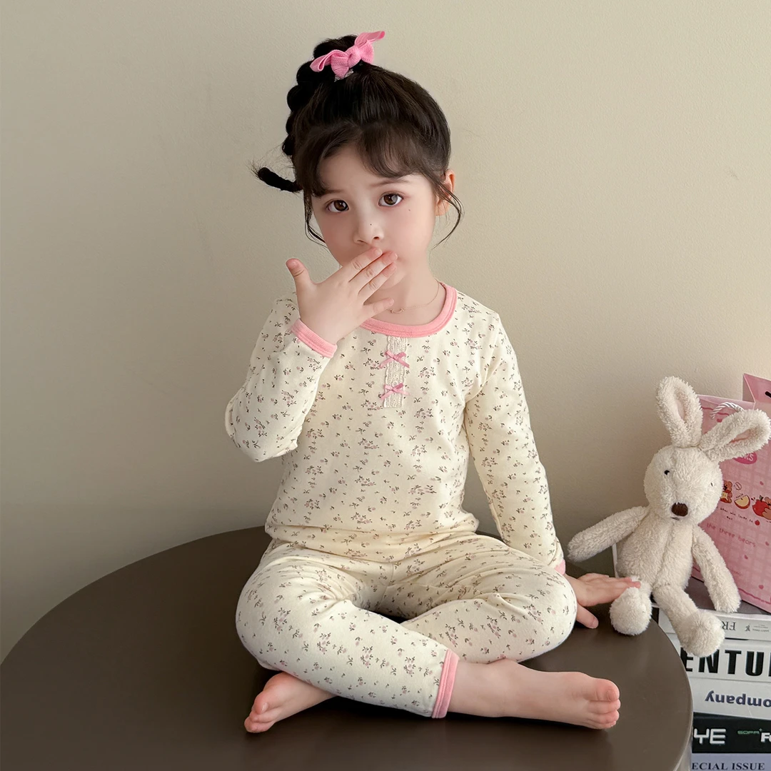 240克厚款磨毛保暖纯棉女童春秋女宝儿童秋衣秋裤纯棉家居服套装