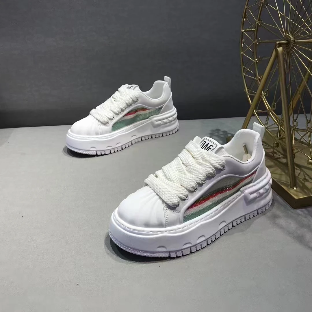 男鞋网面春夏季拼色厚底休闲鞋百搭增高低帮户外系带薄款休闲鞋