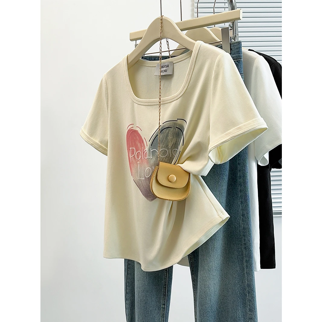 哺乳上衣2025新款夏季短款宽松胖mm大码女韩版方领显瘦喂奶衣T恤