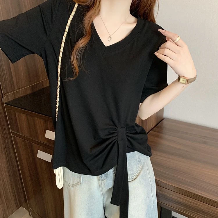 夏季韩版时尚新款短袖t恤胖mm大码女装遮肚显瘦纯棉体恤上衣200斤