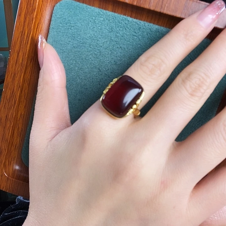 血珀银S925镶嵌戒指戒指