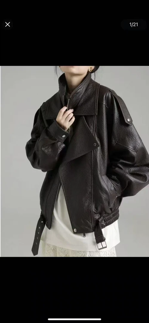 宽松休闲版皮衣黑色短款双层领韩版冬季水洗皮网红