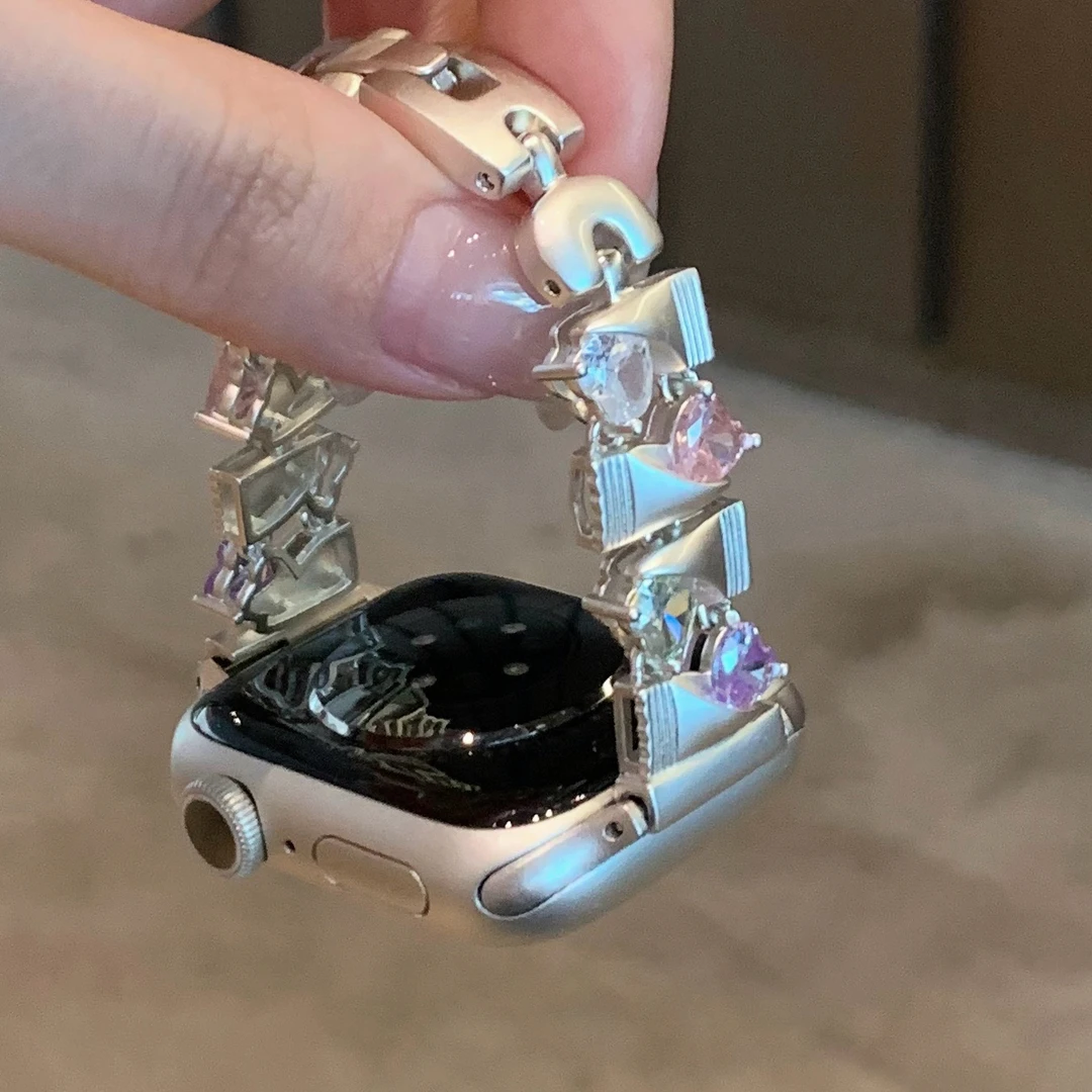 糖果锆石金属手链款苹果手表表带适用于Apple Watch11S89iwatch10