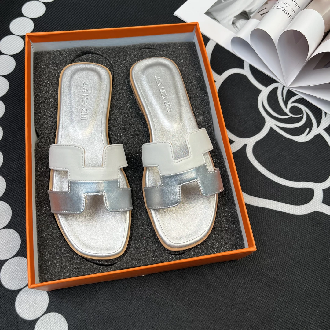 气质高级~真皮全羊皮拖鞋女夏时尚外穿百搭平底鞋沙滩一字凉鞋