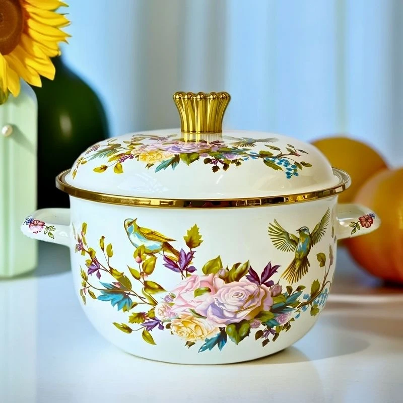 【正辰专属】花鸟琳琅锅汤锅 双耳家用泡面精致煮锅*2