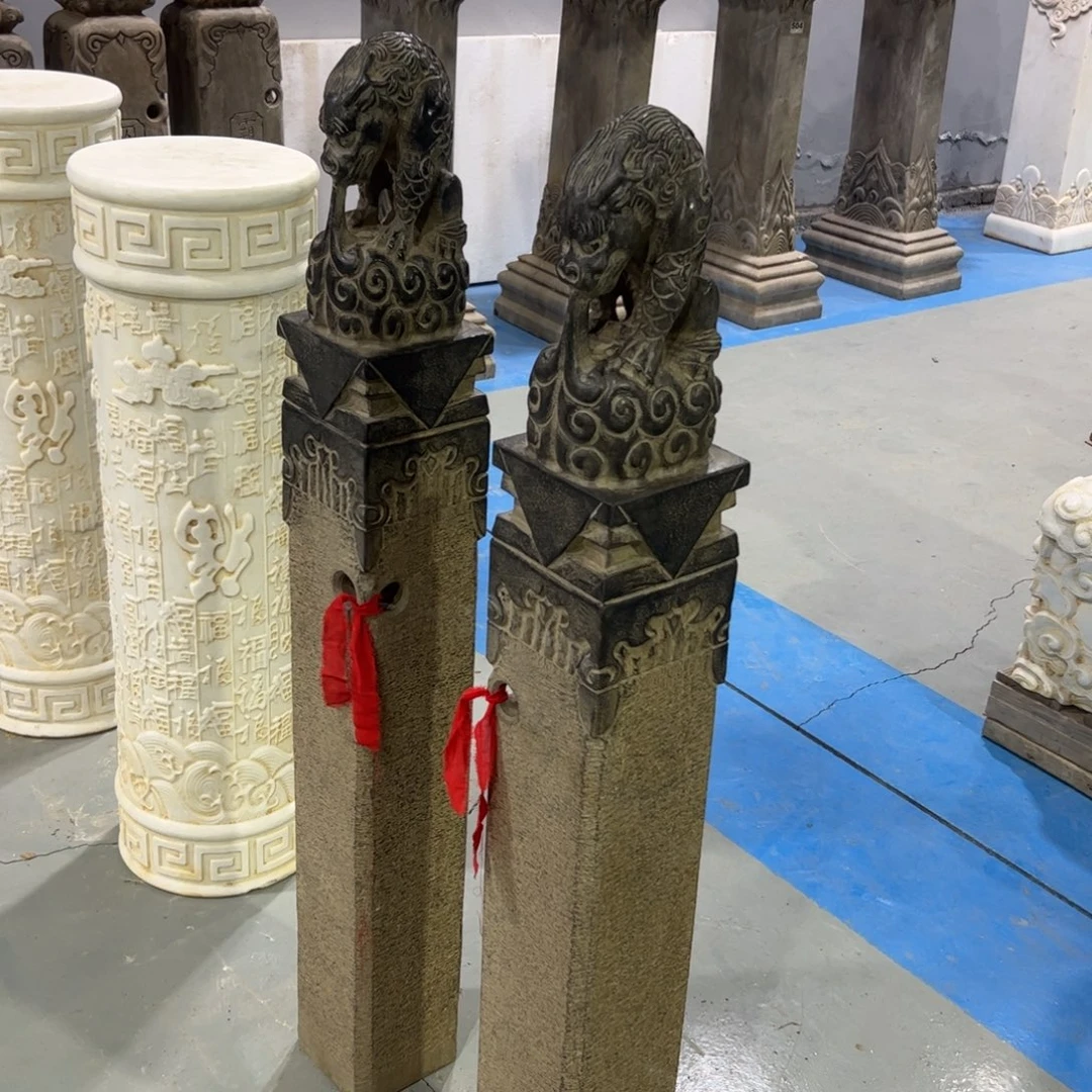 吸水兽拴马桩黑青石