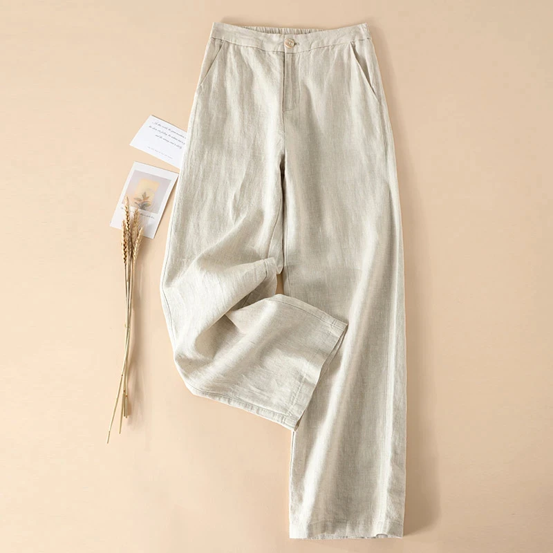 原本色亚麻阔腿裤女2025夏季薄款高腰宽松时尚休闲垂感棉麻直筒裤