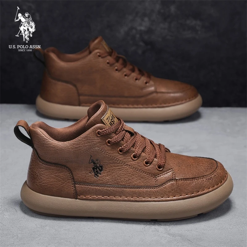 U.S. POLO ASSN.厚款防滑休闲鞋男士冬季皮靴时尚冬季保暖复古靴