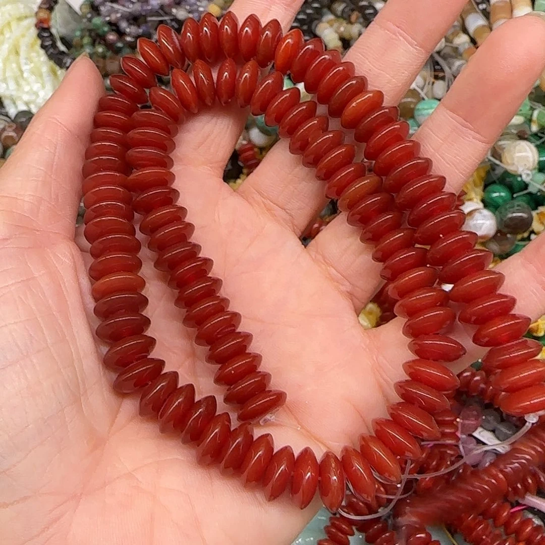 玛瑙/玉髓合金珠宝半成品红玛瑙飞碟10mm一条
