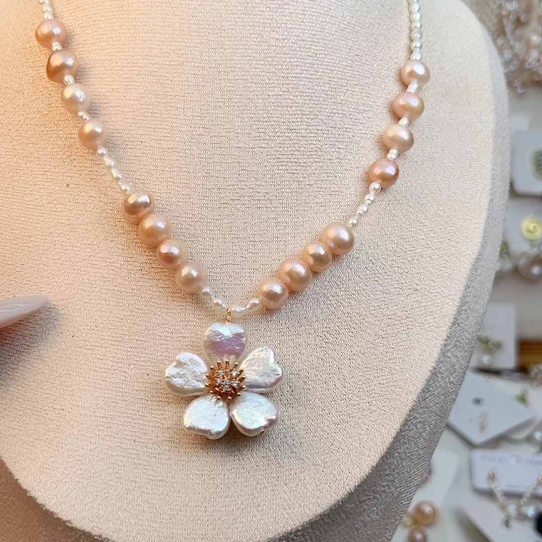 淡水珍珠银S925镶嵌颈饰