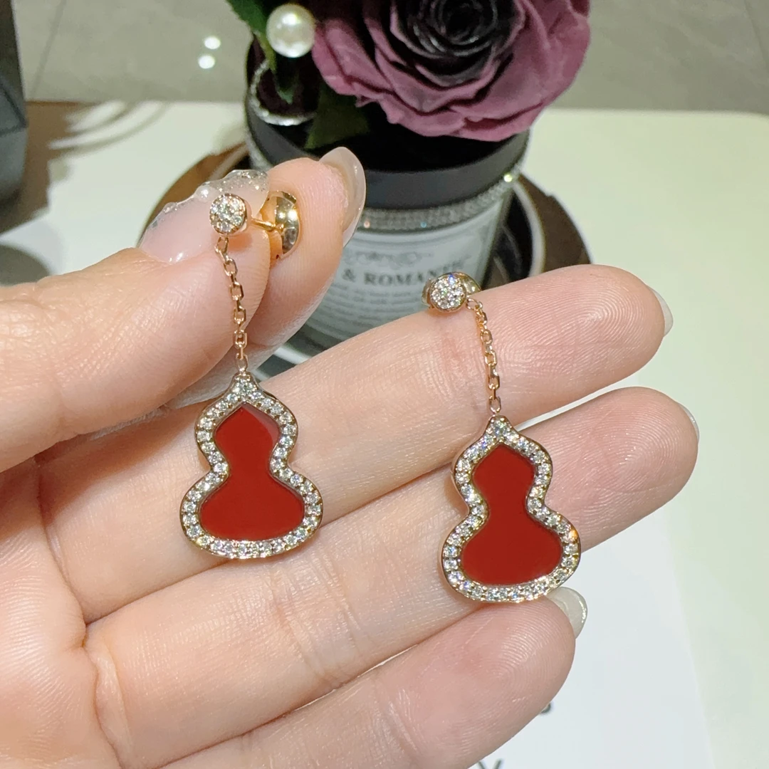 实验室培育钻石18K玫瑰金镶嵌培育钻石葫芦耳钉经典百搭女款R