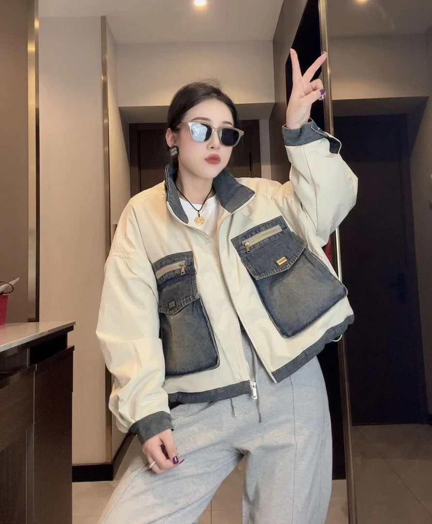 2025春季新款拼接牛仔薄棉外套【901】