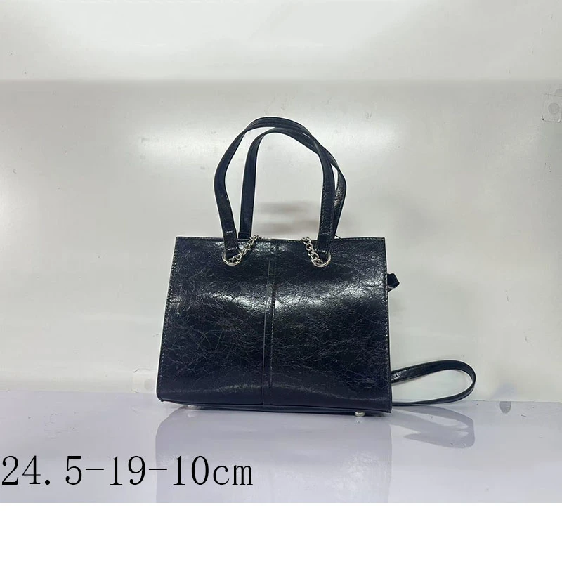 【谷哥】真皮女包高级设计感时尚单肩包复古百搭斜挎女包包6803黑色