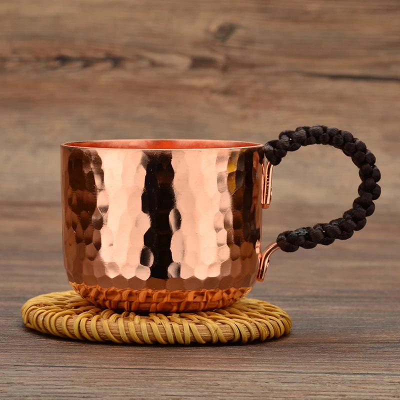 紫铜茶杯纯手工锤纹家用带把铜杯主人杯品茗杯单杯咖啡杯茶具红铜