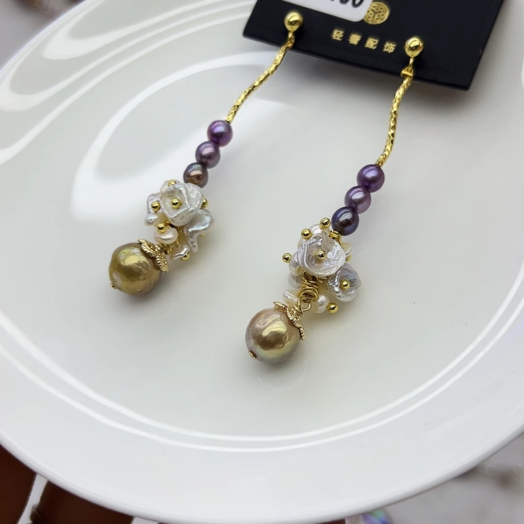 淡水珍珠银S925镶嵌耳饰