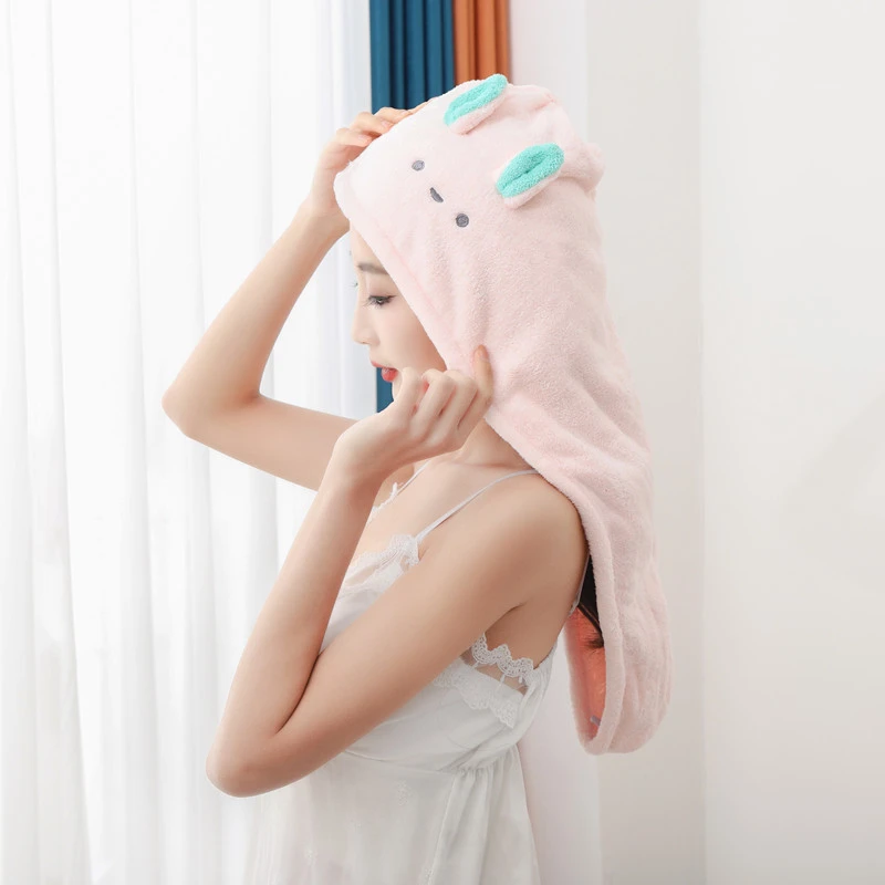 通用吸水兔耳朵卡通双层干发帽女童洗澡包头巾浴帽速干帽加厚