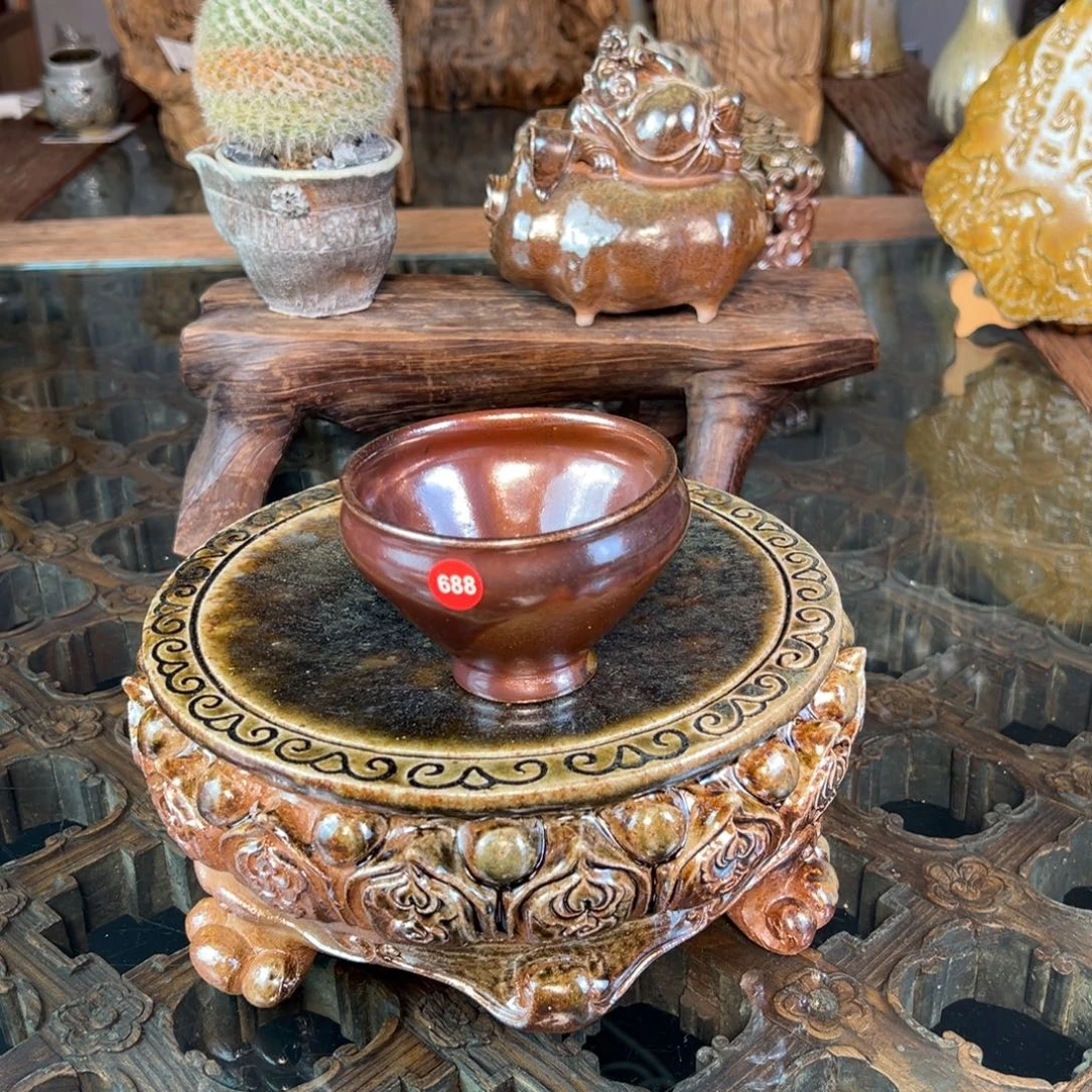 杯688柴烧主人杯自然落灰釉微椭