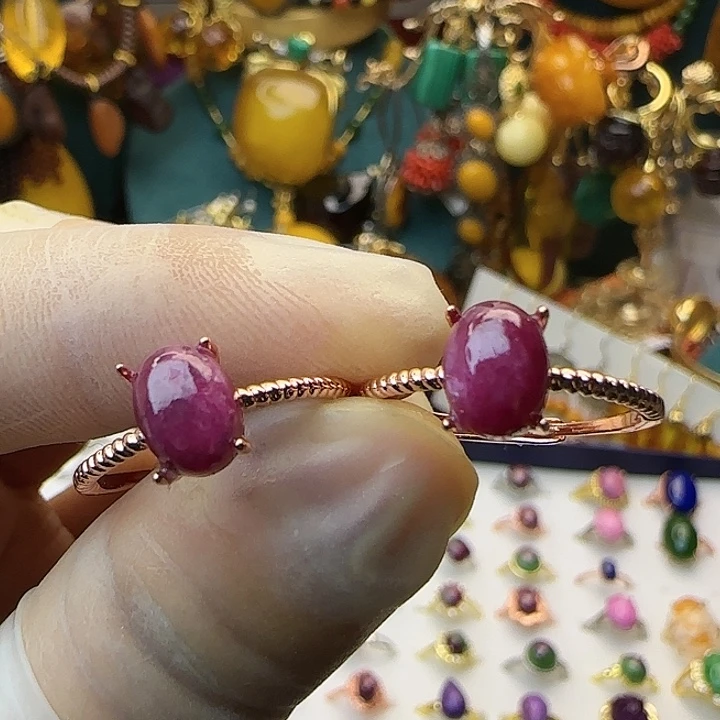 琥珀银S925镶嵌戒指