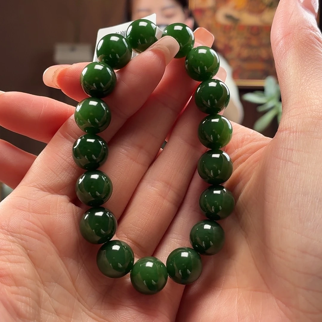 和田玉未镶嵌手串俄碧玉卡12圆珠