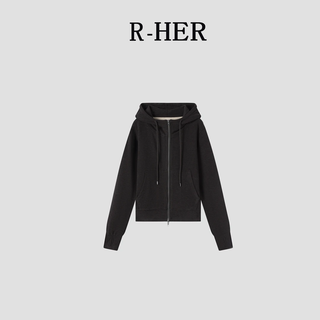 R-HER【短款外套】秋款拉链穿搭运动短款连帽开衫休闲时尚外套