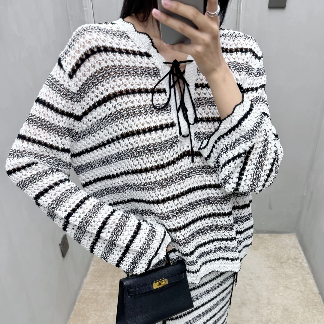 UCUT简刀 ODTD 品牌25新时尚条纹系带针织罩衫2936