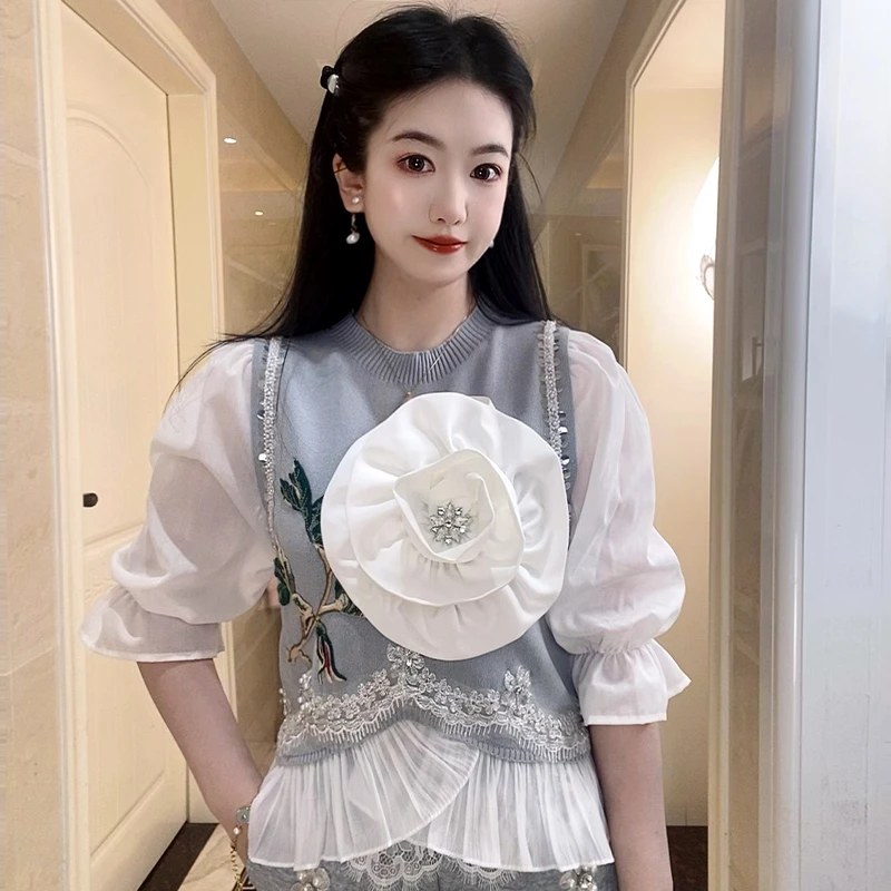 高级风轻奢春夏新款原创设计气质百搭显瘦假两件拼接上衣女